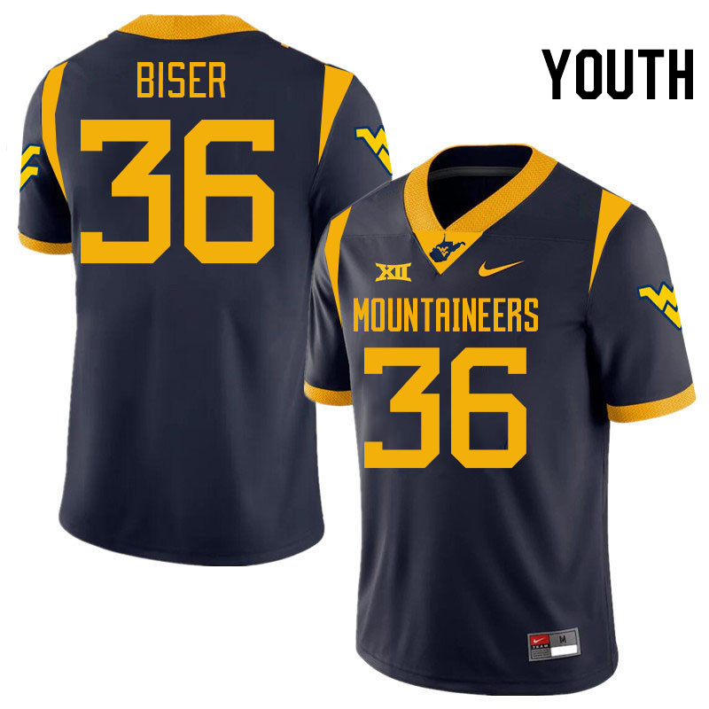 Youth #36 Caden Biser West Virginia Mountaineers College 2024 New Uniforms Football Jerseys Stitched